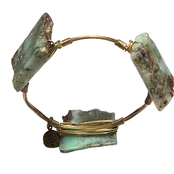 Bourbon & Bowties BB Gold Plated Wire Wrap Bangle Bracelet Green Natural Stone - Picture 3 of 11